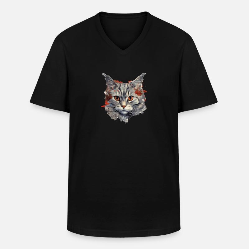 Katze - Männer-T-Shirt mit V-Ausschnitt - Schwarz