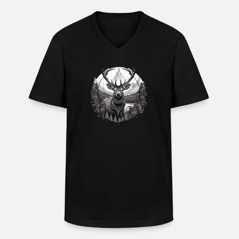 Hirsch - Männer-T-Shirt mit V-Ausschnitt - Schwarz