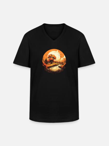 Herbstliche Landschaft - Männer-T-Shirt mit V-Ausschnitt - Schwarz