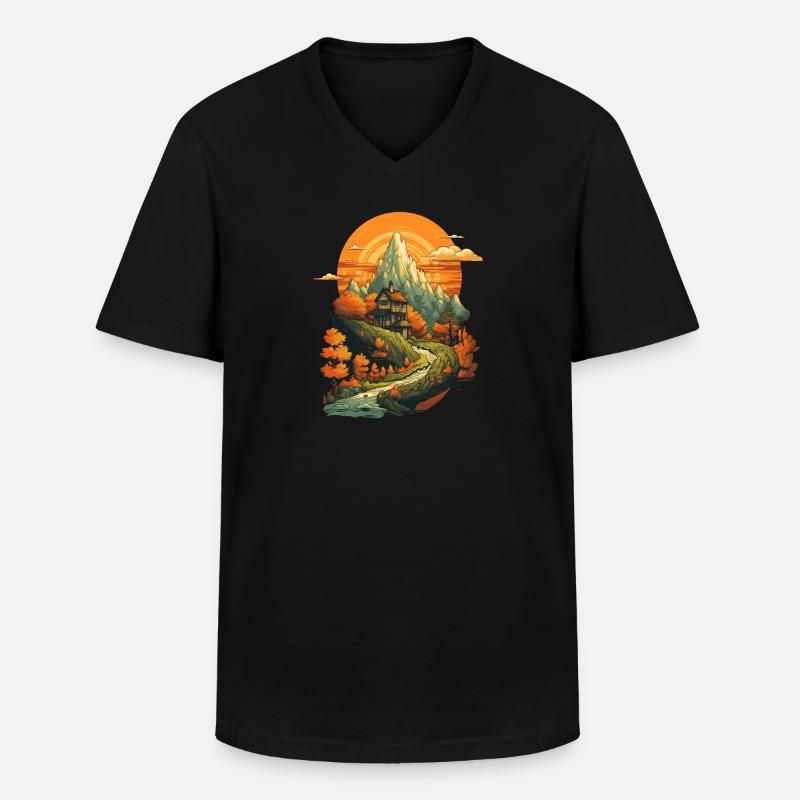 Herbstliche Landschaft - Männer-T-Shirt mit V-Ausschnitt - Schwarz