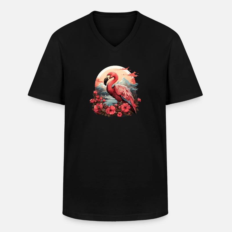 Flamingo - Männer-T-Shirt mit V-Ausschnitt - Schwarz