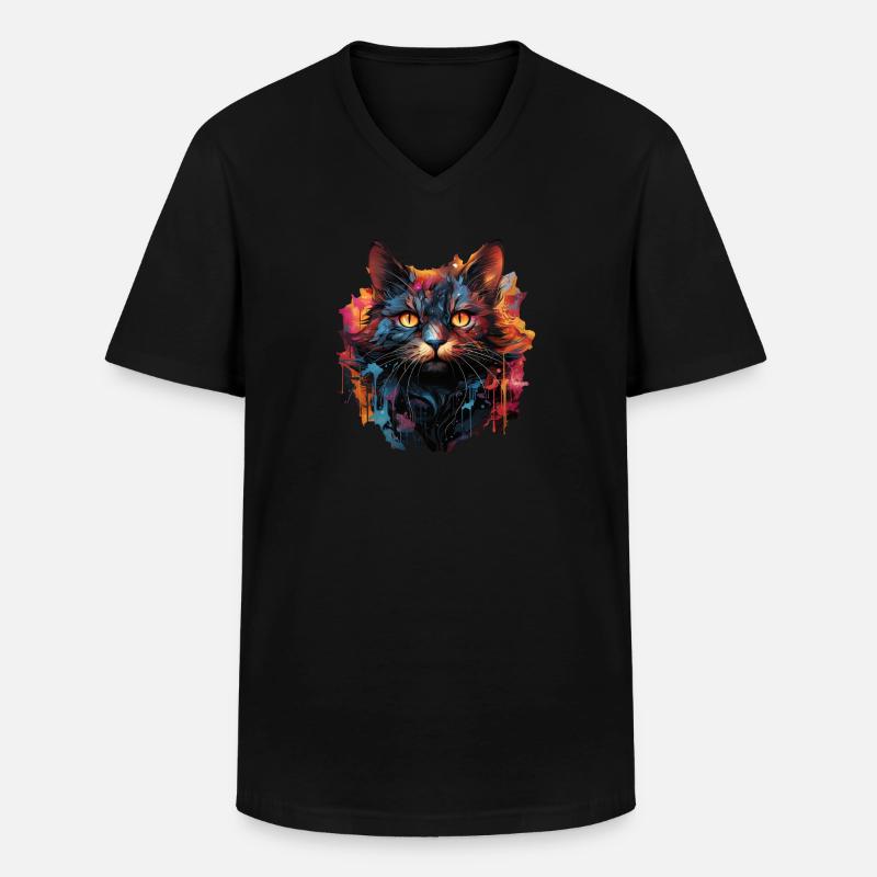 Katze - Männer-T-Shirt mit V-Ausschnitt - Schwarz