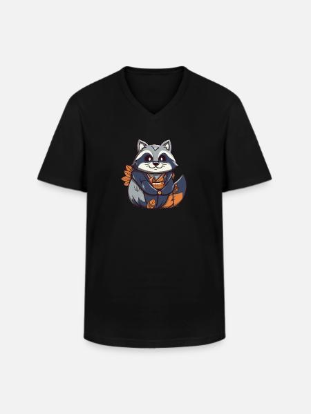 Raccoon - Kawaii Style - Men's V-Neck T-Shirt - black