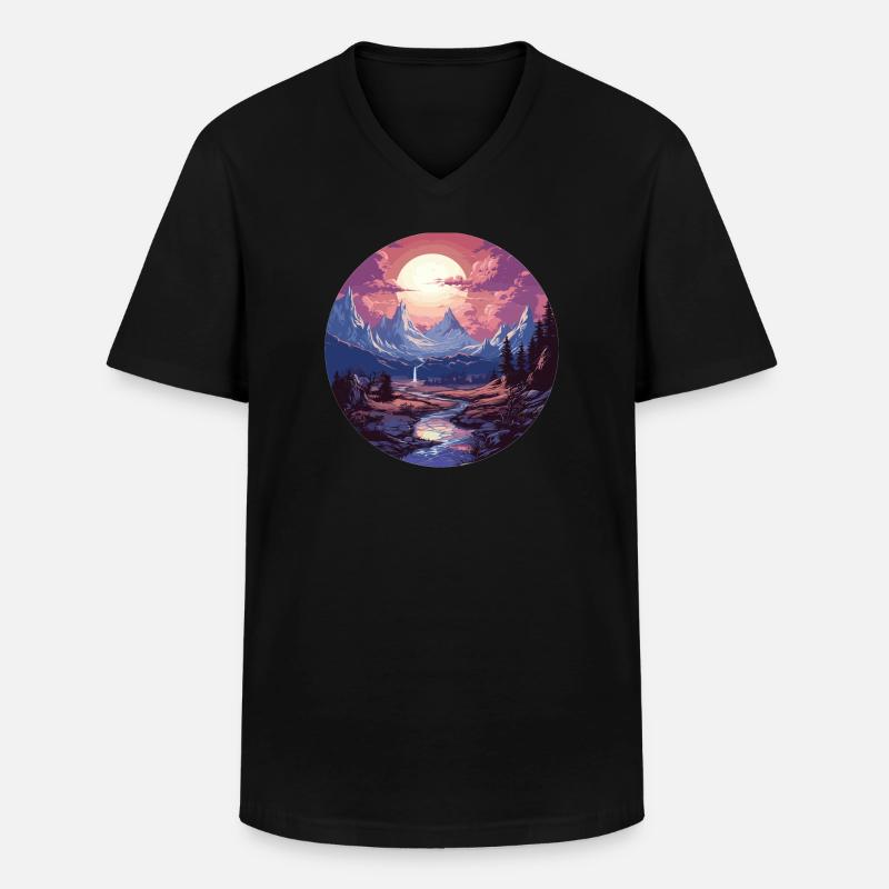 Landscape - Illustration - Men's V-Neck T-Shirt - black