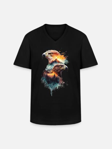 Himlens frihet: Örnar och bergslandskap - T-shirt med V-ringning herr - svart