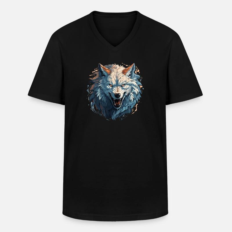 Wolf - Illustration - Männer-T-Shirt mit V-Ausschnitt - Schwarz