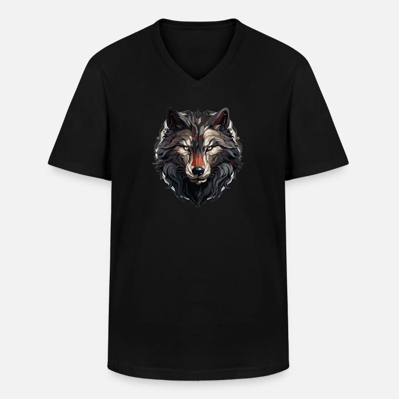 Wolf - Illustration - Männer-T-Shirt mit V-Ausschnitt - Schwarz