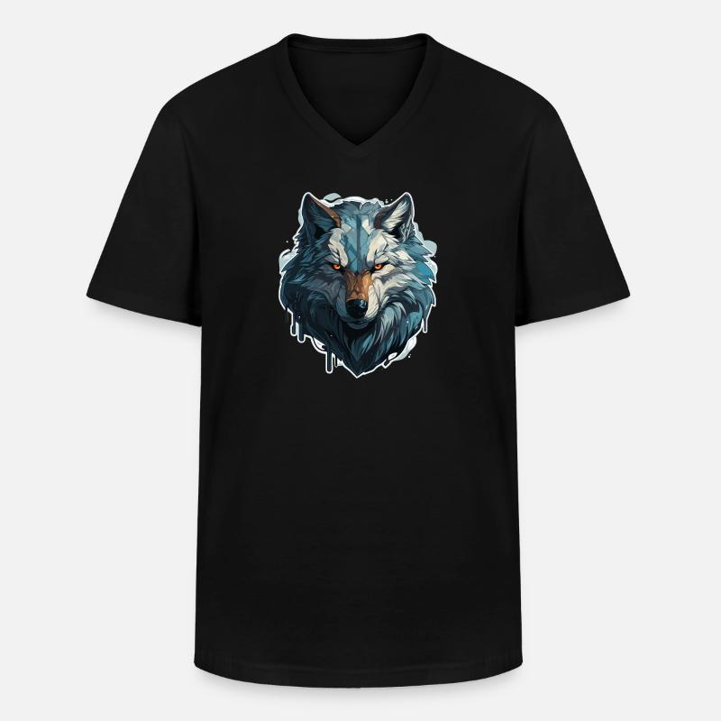 Wolf - Illustration - Männer-T-Shirt mit V-Ausschnitt - Schwarz