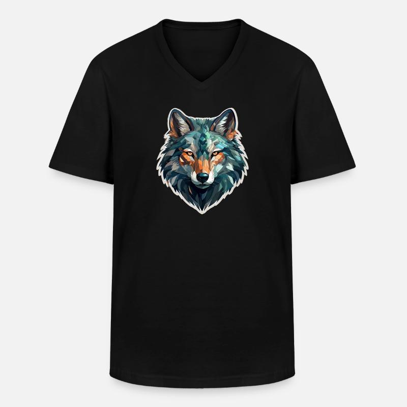 Wolf - Illustration - Männer-T-Shirt mit V-Ausschnitt - Schwarz
