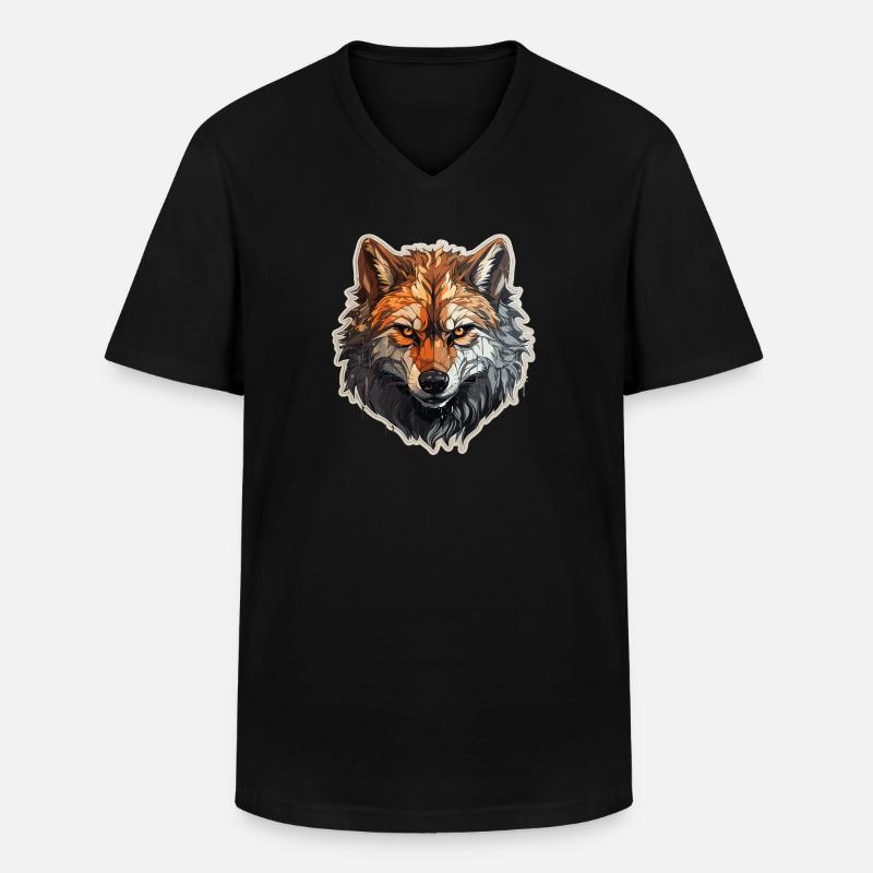 Wolf - Illustration - Männer-T-Shirt mit V-Ausschnitt - Schwarz