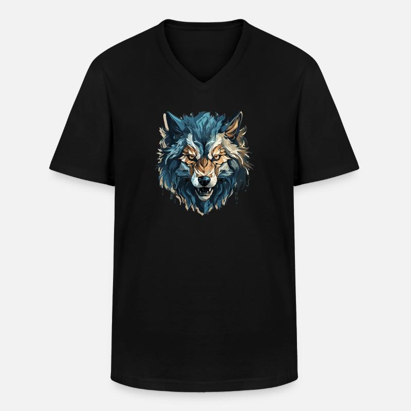 Wolf - Illustration - Männer-T-Shirt mit V-Ausschnitt - Schwarz