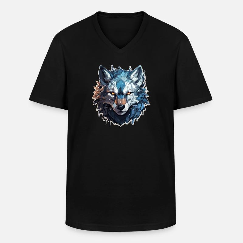 Wolf - Illustration - Männer-T-Shirt mit V-Ausschnitt - Schwarz