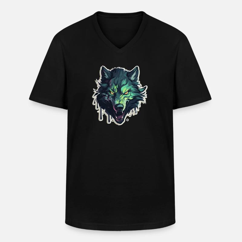Wolf - Illustration - Männer-T-Shirt mit V-Ausschnitt - Schwarz