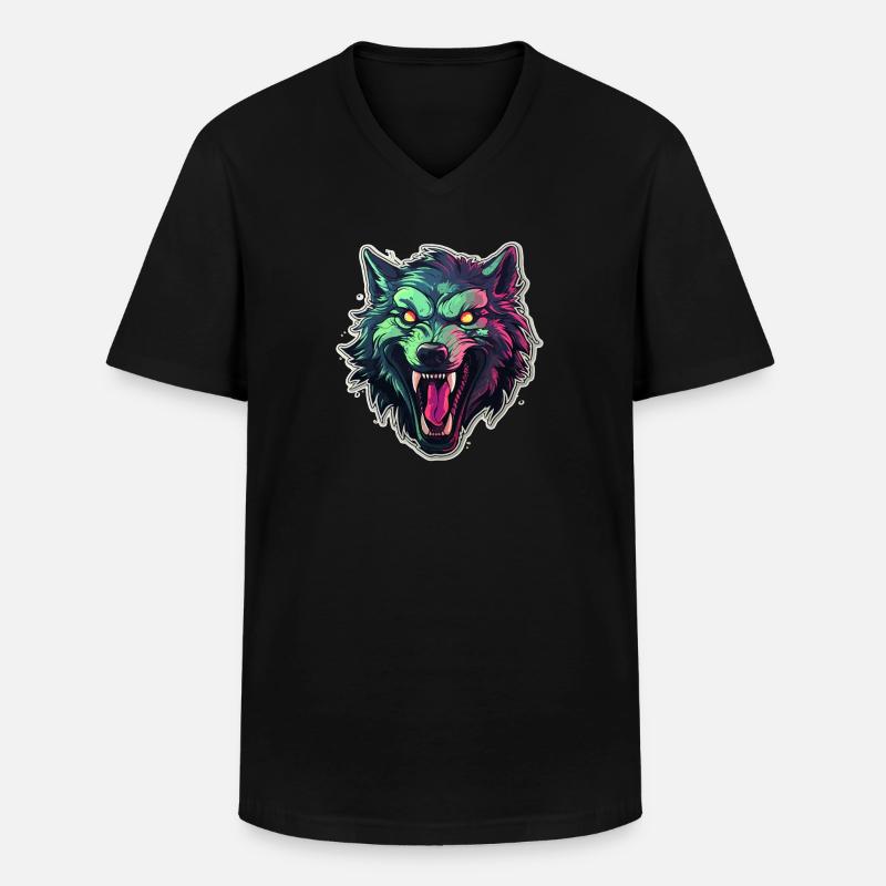 Wolf - Illustration - Männer-T-Shirt mit V-Ausschnitt - Schwarz