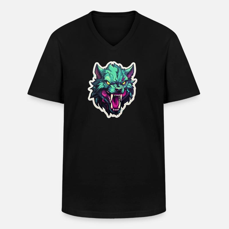 Wolf - Illustration - Männer-T-Shirt mit V-Ausschnitt - Schwarz