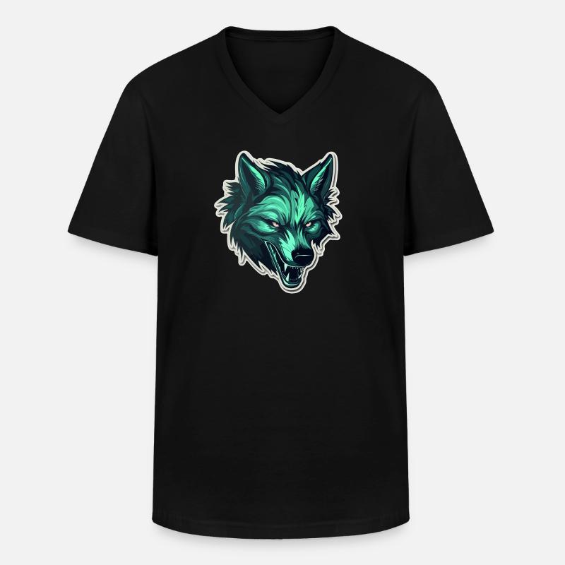 Wolf - Illustration - Männer-T-Shirt mit V-Ausschnitt - Schwarz