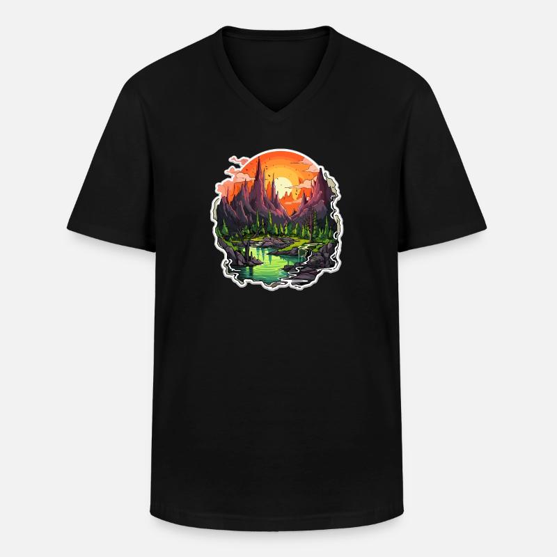 Landschaft - Illustration - Männer-T-Shirt mit V-Ausschnitt - Schwarz