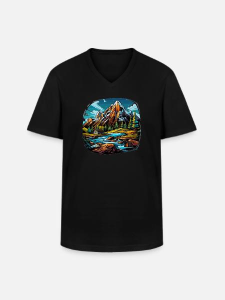 Landscape - Illustration - Men's V-Neck T-Shirt - black