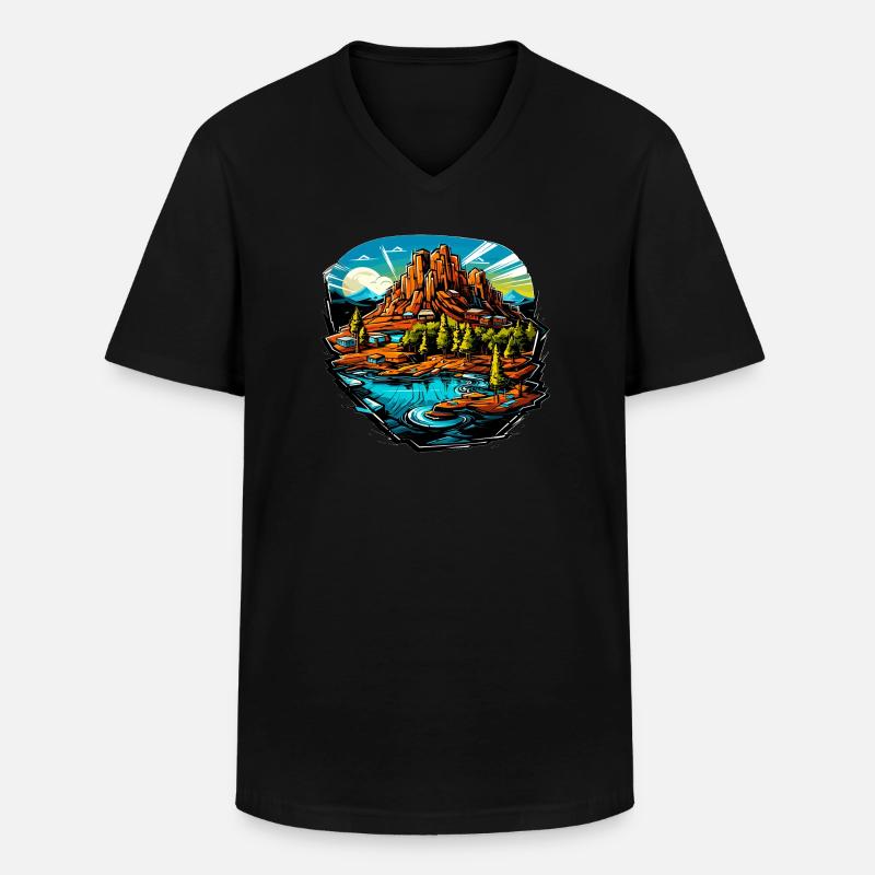Landschaft - Illustration - Männer-T-Shirt mit V-Ausschnitt - Schwarz