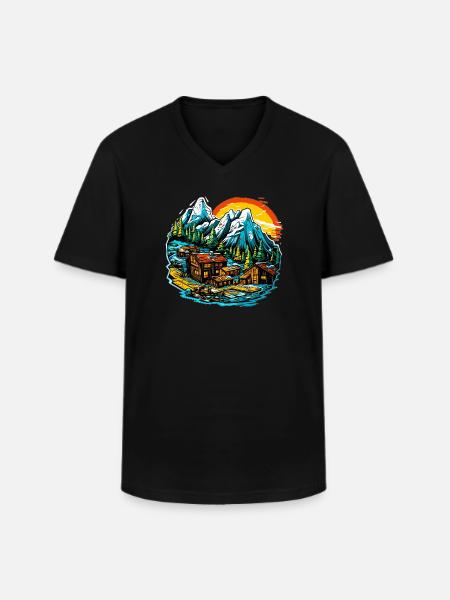 Landschaft - Illustration - Männer-T-Shirt mit V-Ausschnitt - Schwarz