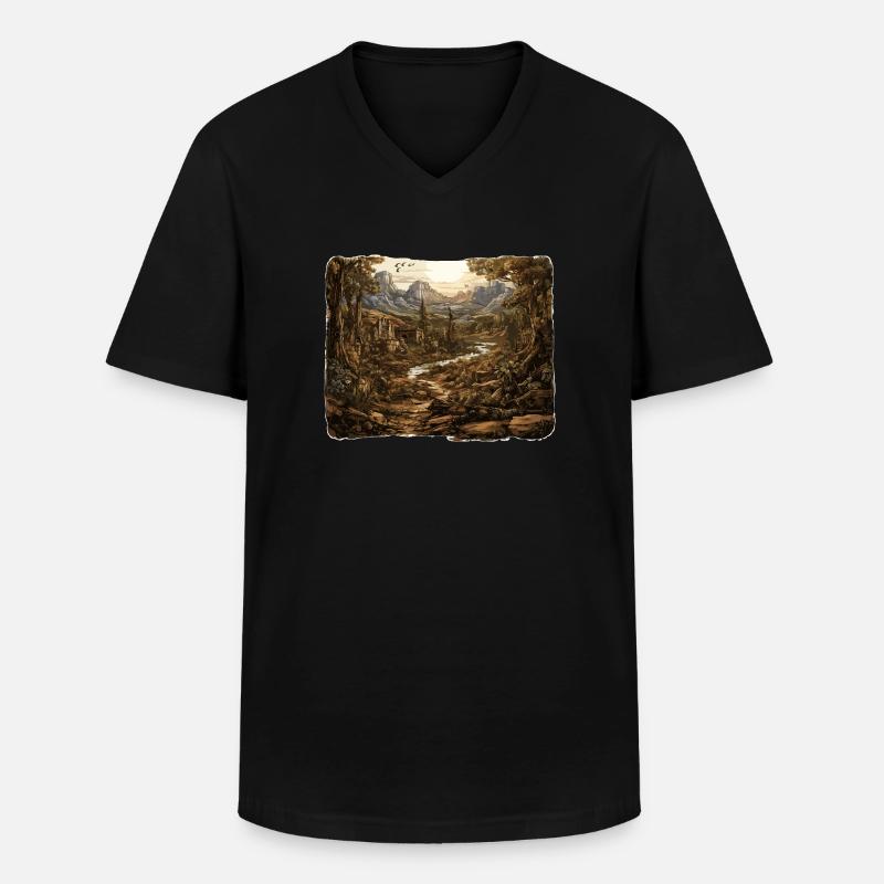 Landschaft - Illustration - Männer-T-Shirt mit V-Ausschnitt - Schwarz