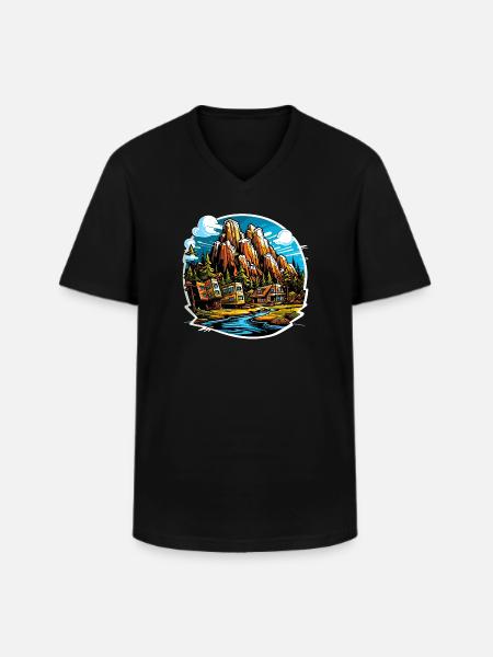 Landschaft - Illustration - Männer-T-Shirt mit V-Ausschnitt - Schwarz