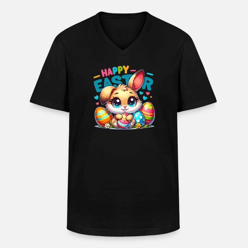 Happy Easter - Easter Bunny Illustration - Men's V-Neck T-Shirt - black