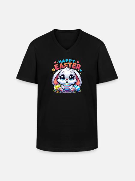 Happy Easter - Easter Bunny Illustration - Men's V-Neck T-Shirt - black