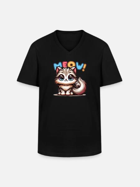 Meow - Cat Illustration - Men's V-Neck T-Shirt - black