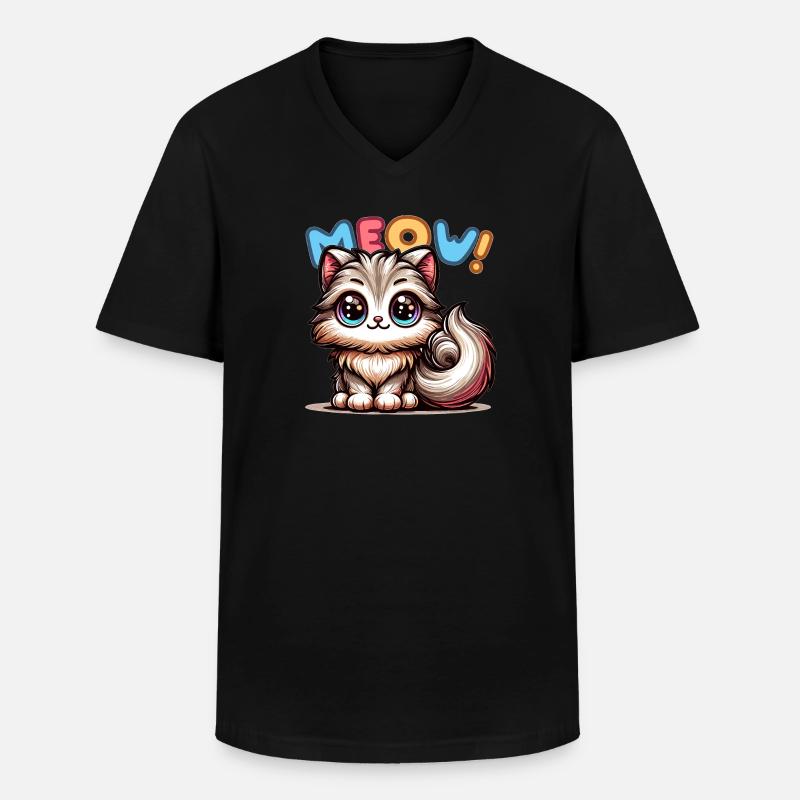 Meow - Katze Illustration - Männer-T-Shirt mit V-Ausschnitt - Schwarz