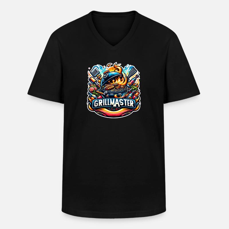 GrillMaster - Grill Illustration - Männer-T-Shirt mit V-Ausschnitt - Schwarz