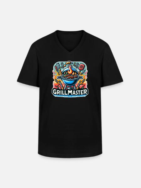 GrillMaster - Grill Illustration - Männer-T-Shirt mit V-Ausschnitt - Schwarz