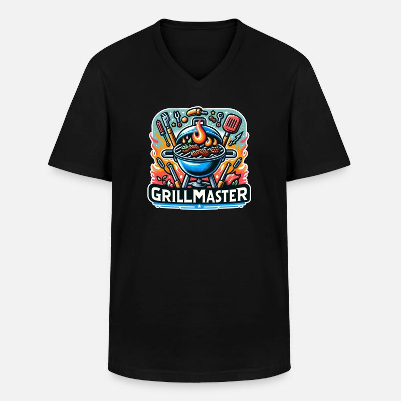 GrillMaster - Grill Illustration - Männer-T-Shirt mit V-Ausschnitt - Schwarz