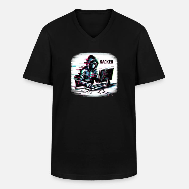 Hacker - Illustration - Männer-T-Shirt mit V-Ausschnitt - Schwarz