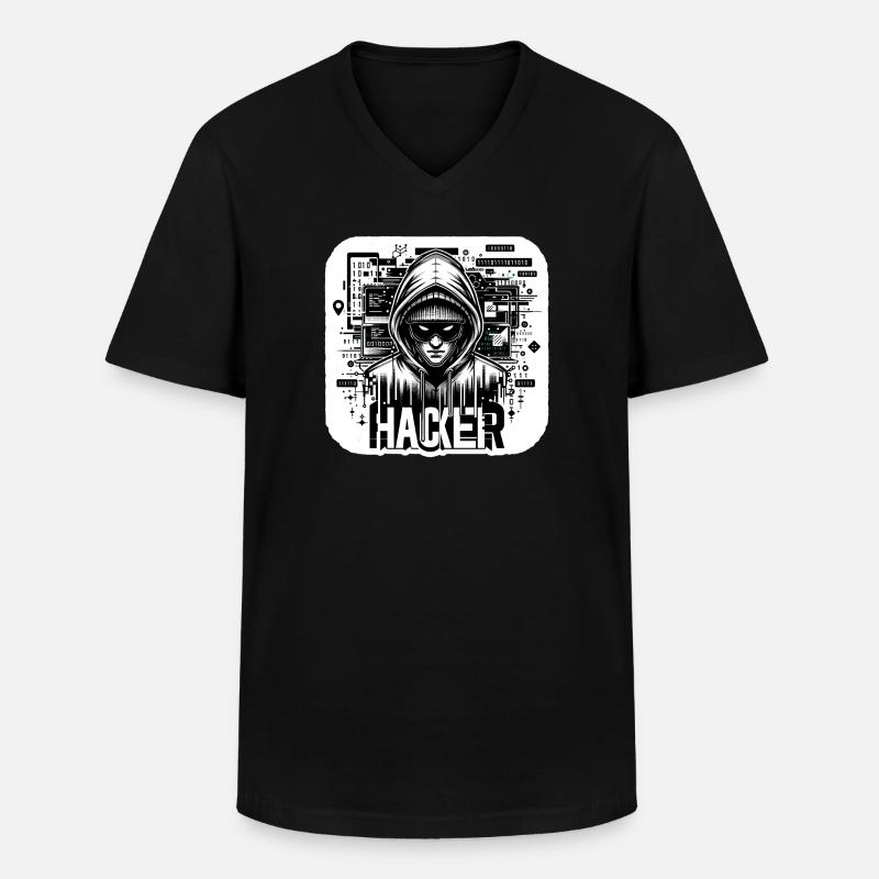 Hacker - Illustration - Männer-T-Shirt mit V-Ausschnitt - Schwarz