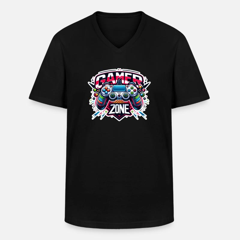 Gamer Zone - Controller Illustration - Männer-T-Shirt mit V-Ausschnitt - Schwarz