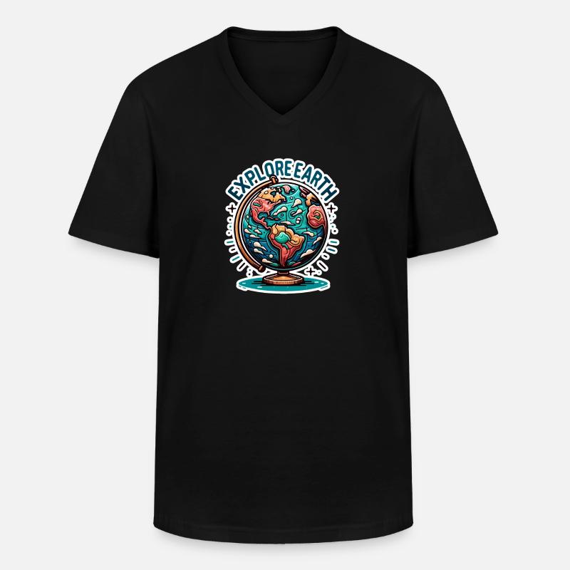 Explore Earth - Erde Illustration - Männer-T-Shirt mit V-Ausschnitt - Schwarz