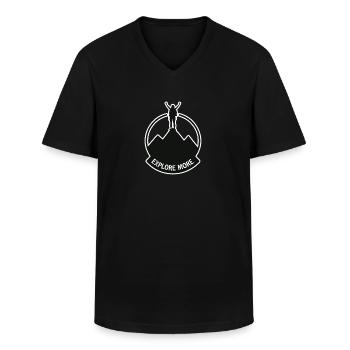 Explore more - Wanderer - Men's V-Neck T-Shirt - black - Front - AI Model Male 178 dark (178cm)