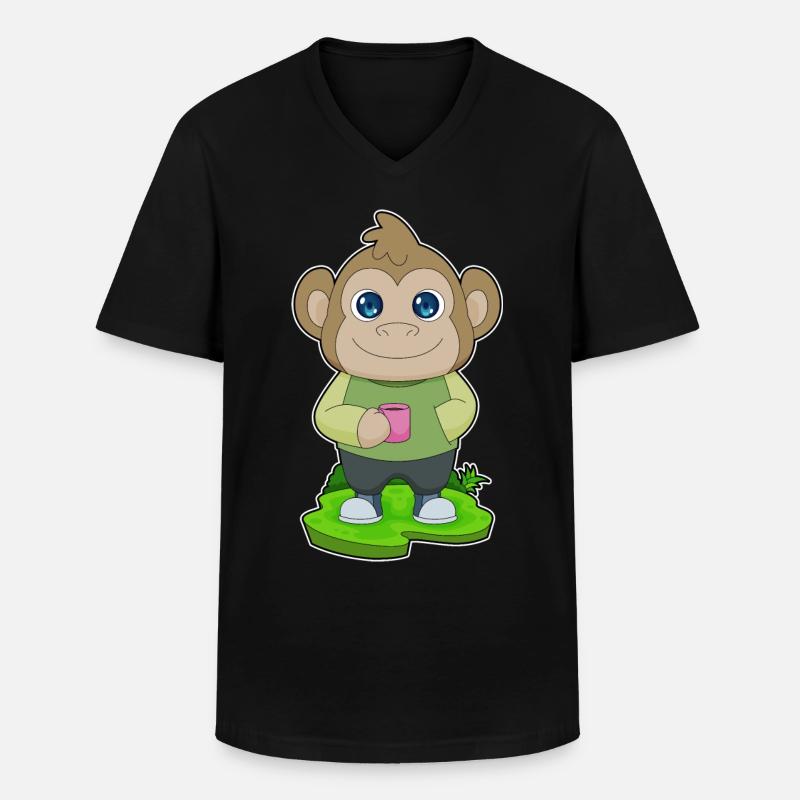 Affe Tasse Kaffee - Männer-T-Shirt mit V-Ausschnitt - Schwarz