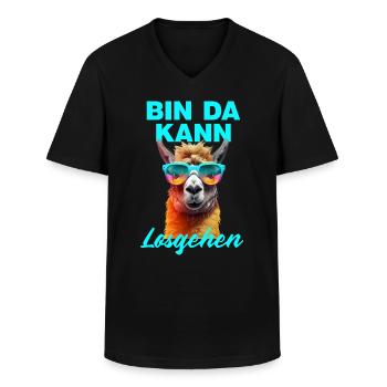 Bin da kann losgehen lustige Llama mit der Brille - Männer-T-Shirt mit V-Ausschnitt - Schwarz - Vorne - AI Model Male 178 dark (178cm)