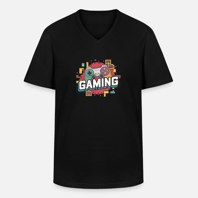 Gaming - Controller - Männer-T-Shirt mit V-Ausschnitt - Schwarz