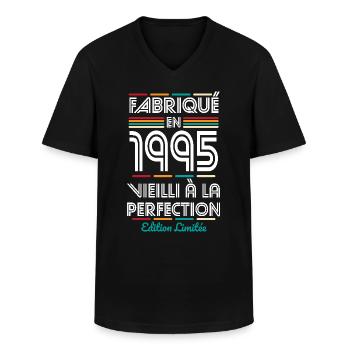 Anniversaire 30 ans - Fabriqué en 1995 - T-shirt col V Homme - noir - Devant - AI Model Male 178 dark (178cm)