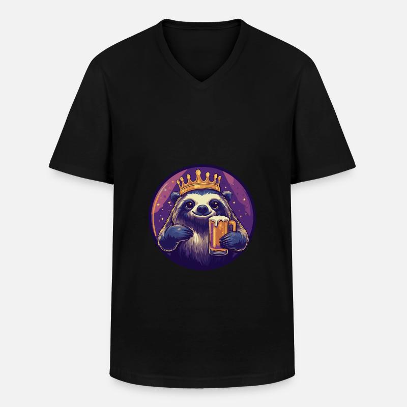 Faultier Bier - Männer-T-Shirt mit V-Ausschnitt - Schwarz