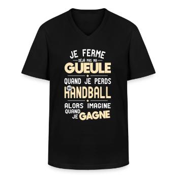 Je ferme pas ma gueule quand je perds au handball - T-shirt col V Homme - noir - Devant - AI Model Male 178 dark (178cm)