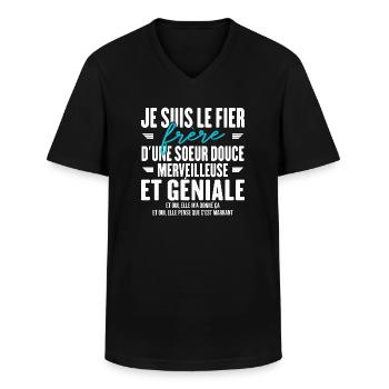 Le Fier Frère D'une Sœur Idée Originale Humour - T-shirt col V Homme - noir - Devant - AI Model Male 178 dark (178cm)
