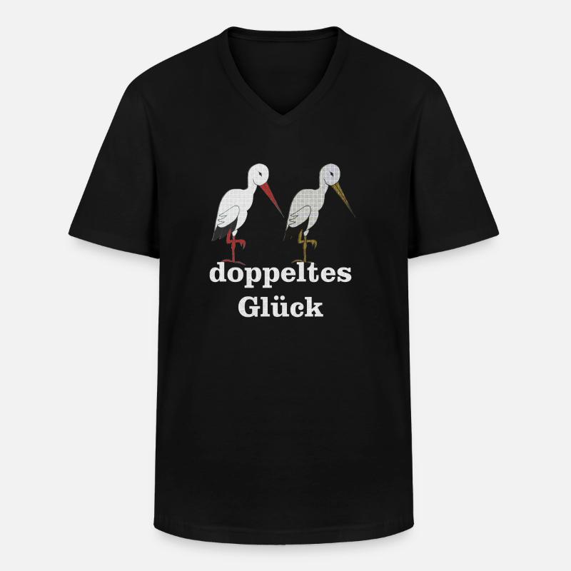 storchenpaar doppeltes glück - Männer-T-Shirt mit V-Ausschnitt - Schwarz