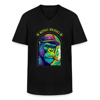 King Bong - Stoner Gorilla - Cannabis - Men's V-Neck T-Shirt - black - Front - AI Model Male 178 dark (178cm)