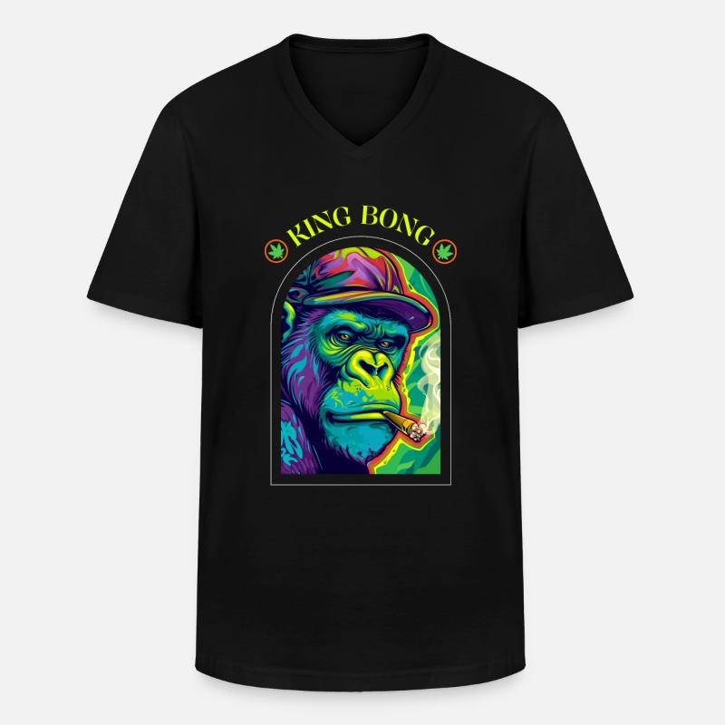 King Bong - Kiffer Gorilla - Cannabis - Männer-T-Shirt mit V-Ausschnitt - Schwarz