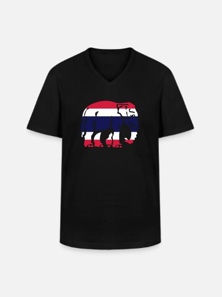 Thai Flag Elephant Crossing Sign - Men's V-Neck T-Shirt - black