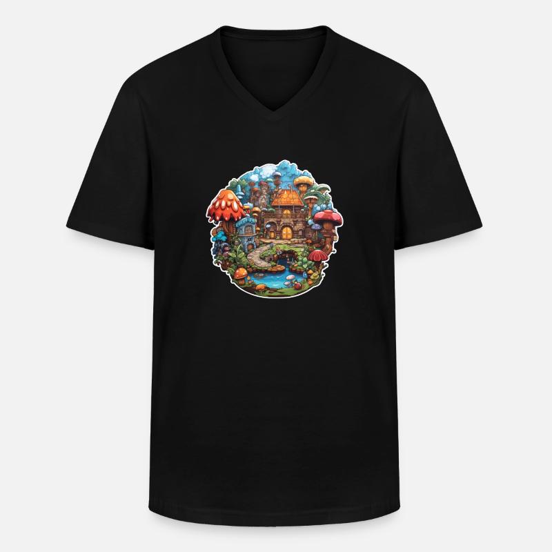Kinder Märchen Pilzdorf - Männer-T-Shirt mit V-Ausschnitt - Schwarz